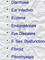 Diarrhoea; Ear infection; Eczema; Endomettriosis; Eye diseases; Female sexual dysfunction; Fibroid; Fibromyalgia